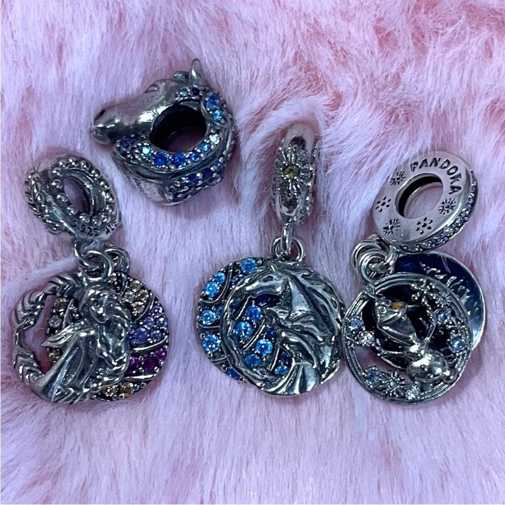 4 Charm 925 Sterling Silver Disney Frozen Princess Anna Olaf Nook Horse Charm